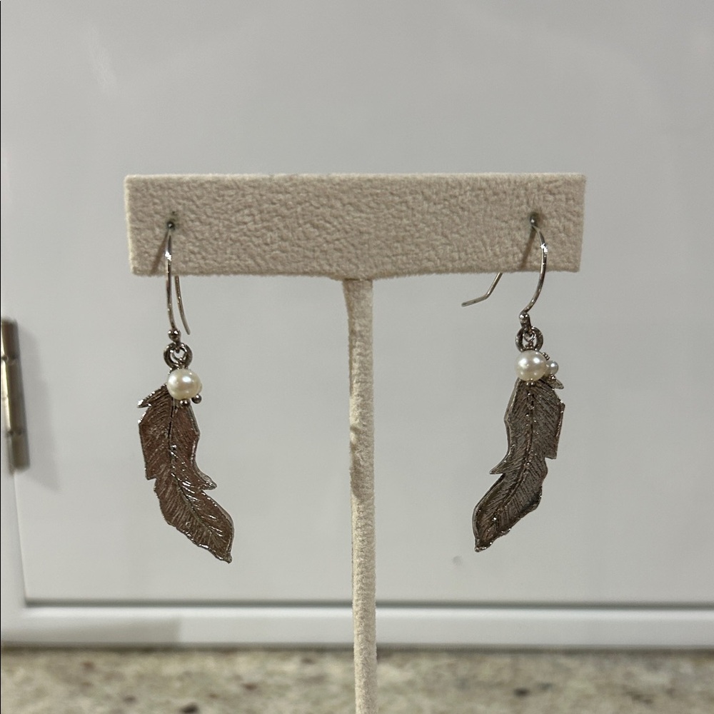 Bluebird Designs Feather Pearl Earrings